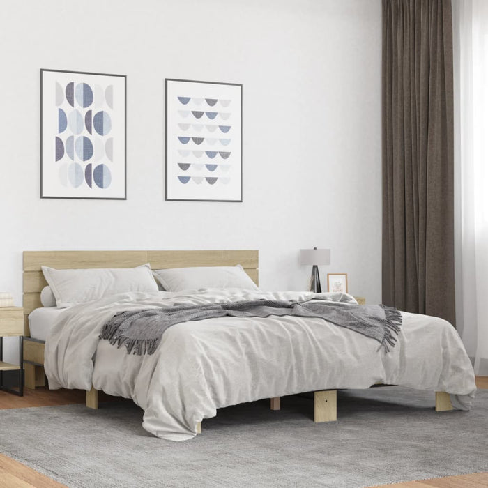 Cadru de pat, stejar sonoma, 150x200cm, lemn prelucrat și metal - WALTI WALTI