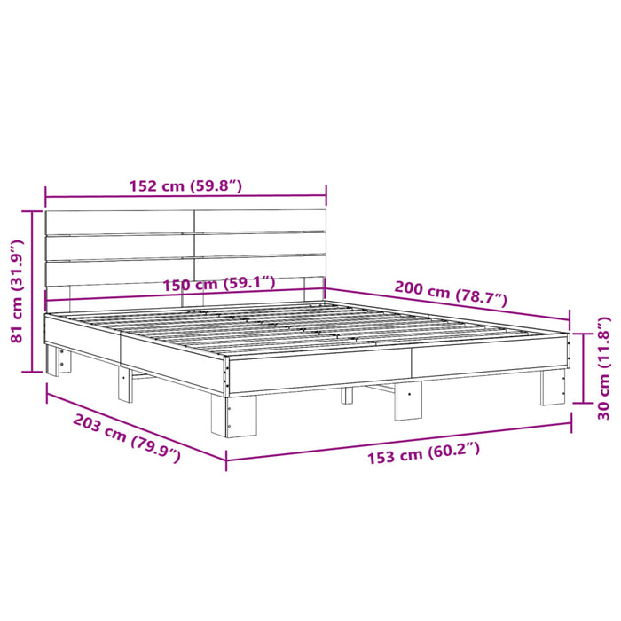Cadru de pat, gri sonoma, 150x200 cm, lemn prelucrat și metal - WALTI WALTI