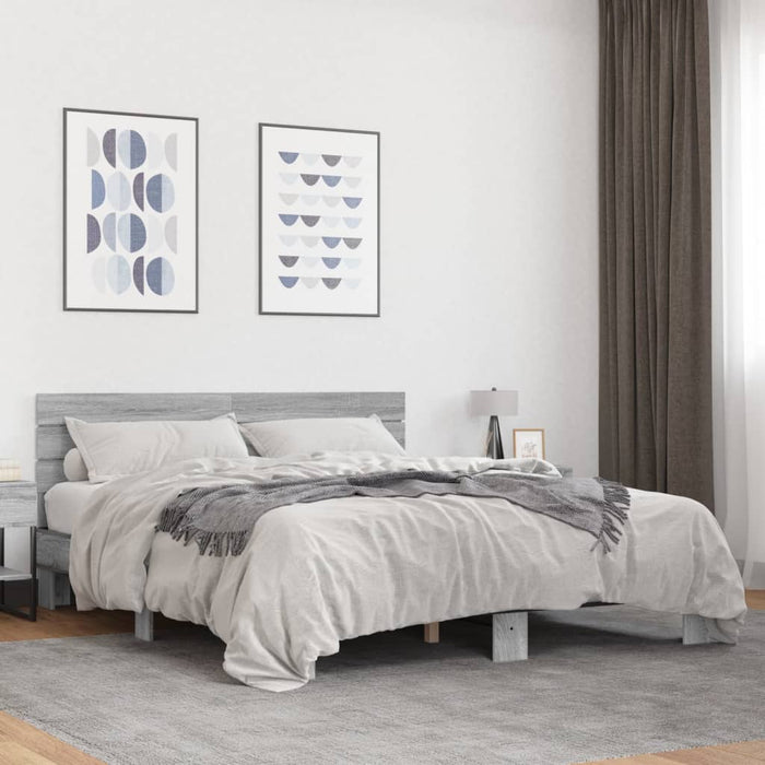 Cadru de pat, gri sonoma, 150x200 cm, lemn prelucrat și metal - WALTI WALTI