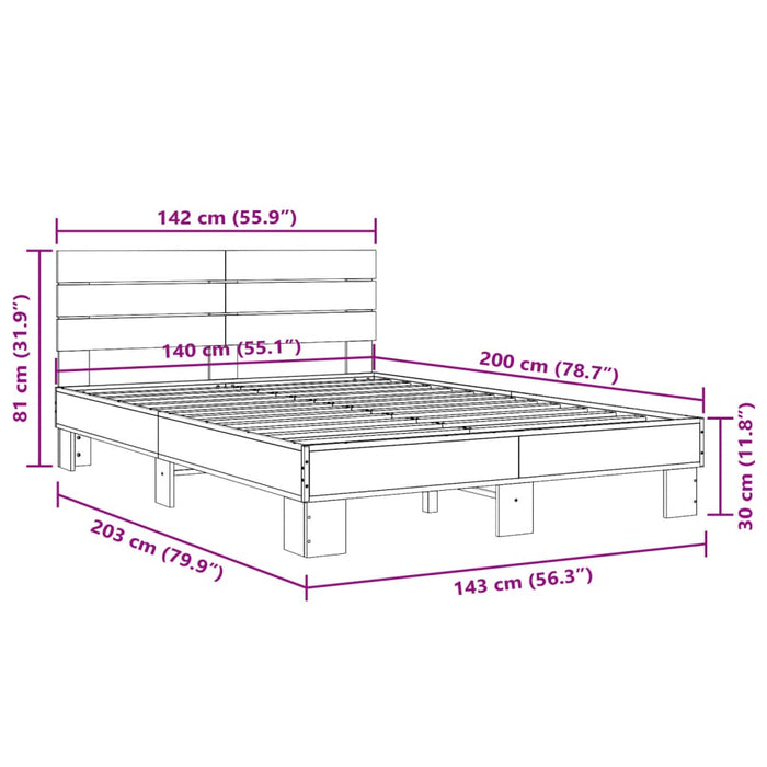 Cadru de pat, stejar sonoma, 140x200cm, lemn prelucrat și metal WALTI