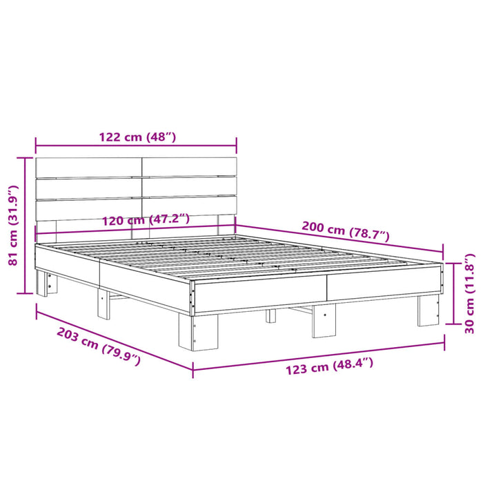 Cadru de pat, gri sonoma, 120x200 cm, lemn prelucrat și metal - WALTI WALTI