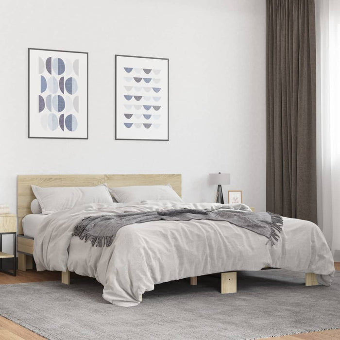 Cadru de pat, stejar sonoma, 160x200cm, lemn prelucrat și metal - WALTI WALTI