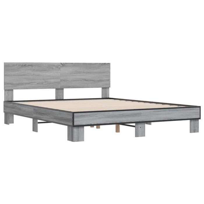 Cadru de pat, gri sonoma, 150x200 cm, lemn prelucrat și metal - WALTI WALTI