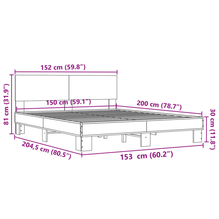 Cadru de pat, gri sonoma, 150x200 cm, lemn prelucrat și metal - WALTI WALTI