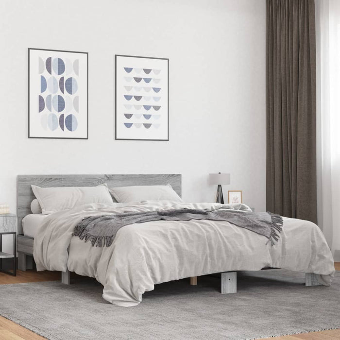 Cadru de pat, gri sonoma, 150x200 cm, lemn prelucrat și metal - WALTI WALTI