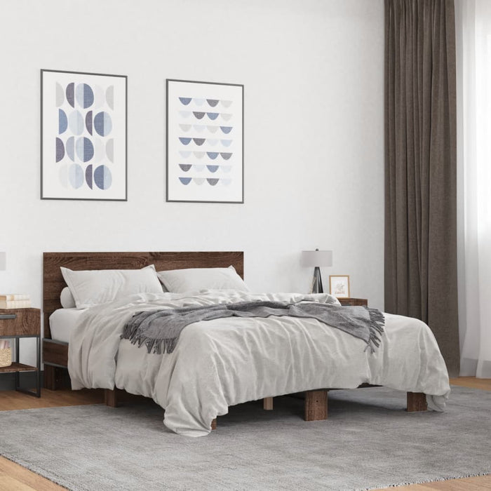 Cadru de pat, stejar maro, 140x200 cm, lemn prelucrat și metal WALTI