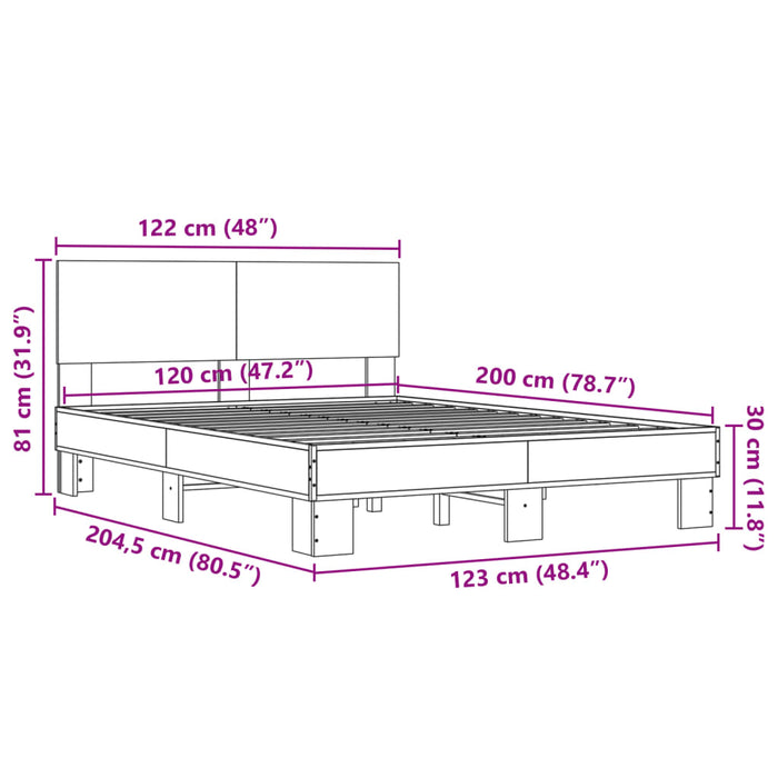Cadru de pat, gri sonoma, 120x200 cm, lemn prelucrat și metal WALTI