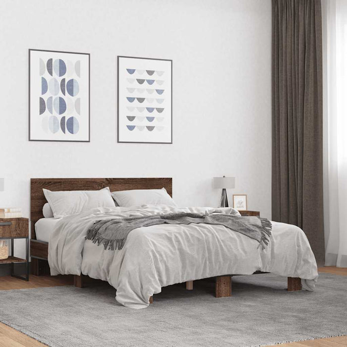 Cadru de pat, stejar maro, 120x200 cm, lemn prelucrat și metal - WALTI WALTI