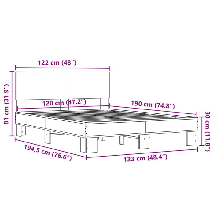 Cadru de pat, stejar afumat 120x190 cm lemn prelucrat și metal WALTI