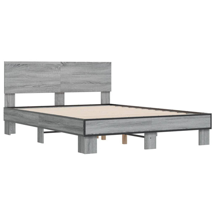 Cadru de pat, gri sonoma, 135x190 cm, lemn prelucrat și metal - WALTI WALTI