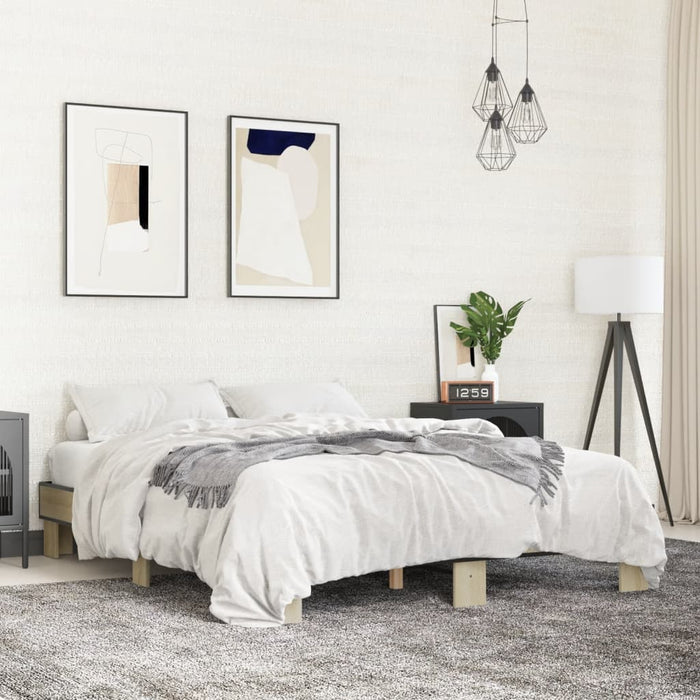 Cadru de pat, stejar sonoma, 150x200cm, lemn prelucrat și metal - WALTI WALTI