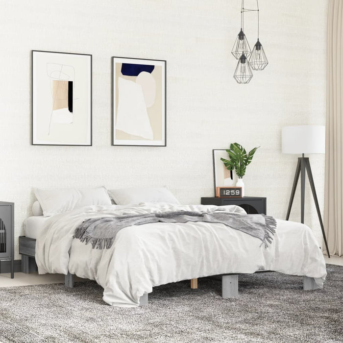 Cadru de pat, gri sonoma, 150x200 cm, lemn prelucrat și metal - WALTI WALTI