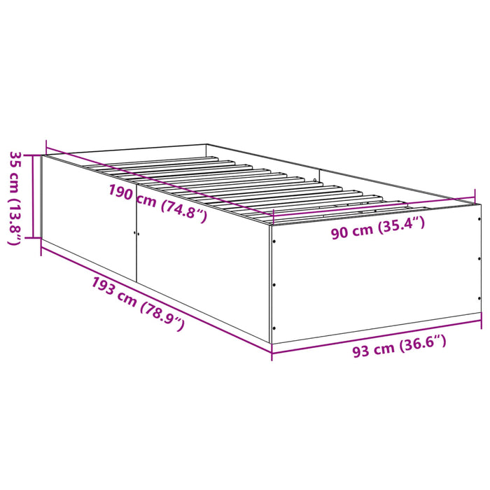 Cadru de pat, gri sonoma, 90x190 cm, lemn prelucrat - WALTI WALTI