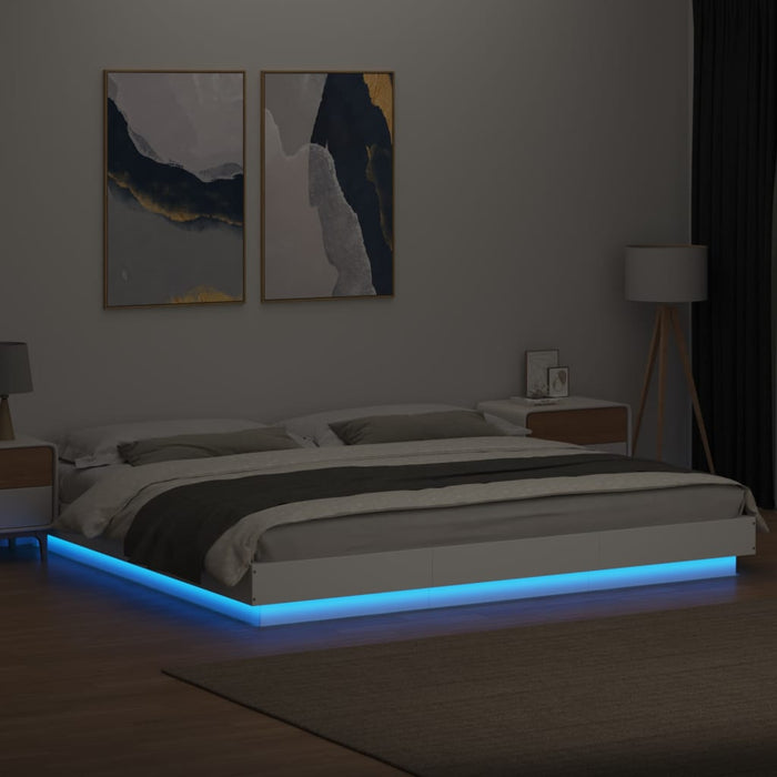 Cadru de pat cu lumini LED, alb, 200x200 cm, lemn prelucrat - WALTI WALTI