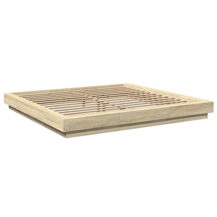 Cadru de pat cu LED stejar sonoma 200x200 cm lemn prelucrat - WALTI WALTI