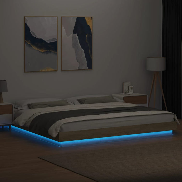 Cadru de pat cu LED stejar sonoma 200x200 cm lemn prelucrat - WALTI WALTI