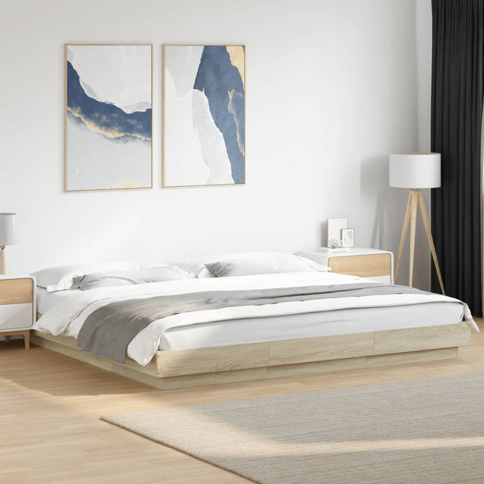 Cadru de pat cu LED stejar sonoma 200x200 cm lemn prelucrat - WALTI WALTI