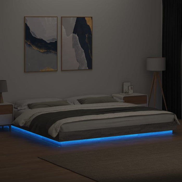 Cadru de pat cu lumini LED gri sonoma 200x200 cm lemn prelucrat - WALTI WALTI