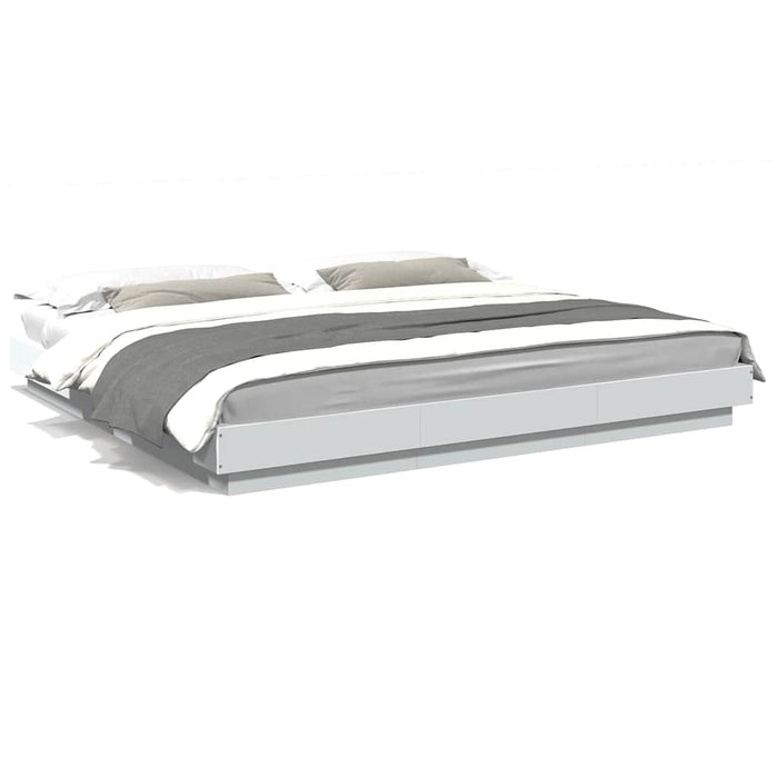 Cadru de pat cu lumini LED, alb, 180x200 cm, lemn prelucrat WALTI