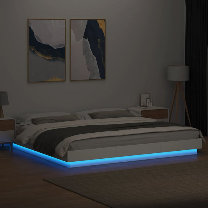 Cadru de pat cu lumini LED, alb, 180x200 cm, lemn prelucrat WALTI