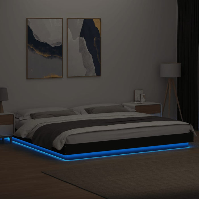 Cadru de pat cu lumini LED, negru, 180x200 cm, lemn prelucrat WALTI