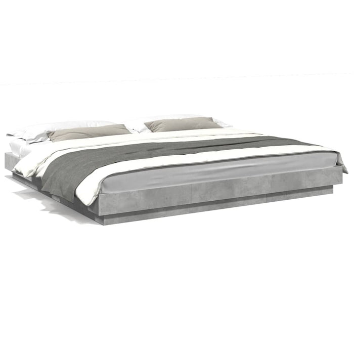 Cadru de pat cu lumini LED gri beton 180x200 cm, lemn prelucrat WALTI