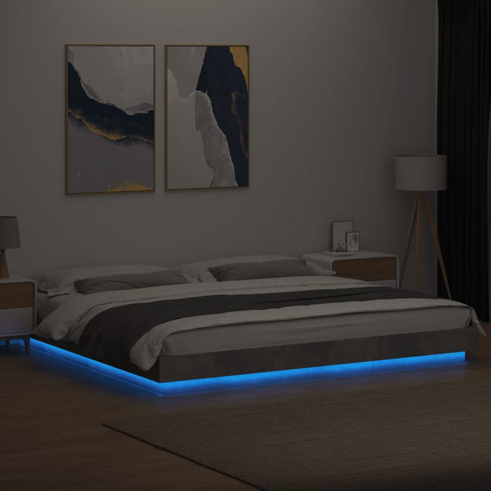 Cadru de pat cu lumini LED gri beton 180x200 cm, lemn prelucrat WALTI