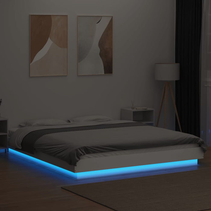 Cadru de pat cu lumini LED, alb, 160x200 cm, lemn prelucrat WALTI