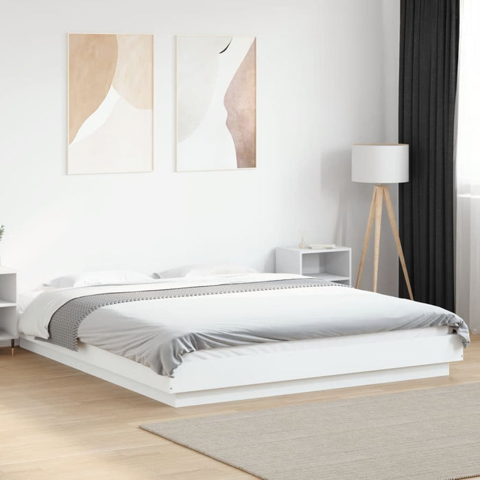 Cadru de pat cu lumini LED, alb, 160x200 cm, lemn prelucrat WALTI