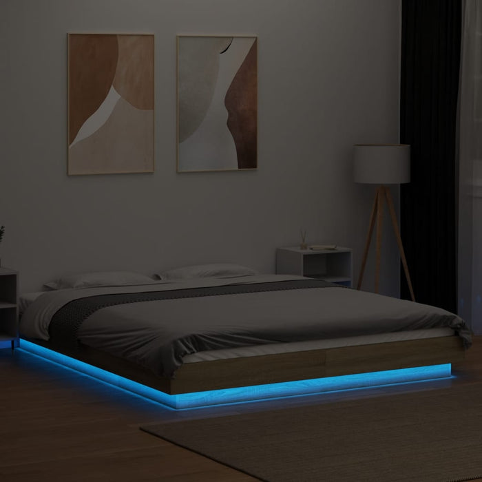 Cadru de pat cu LED stejar sonoma 160x200 cm lemn prelucrat - WALTI WALTI