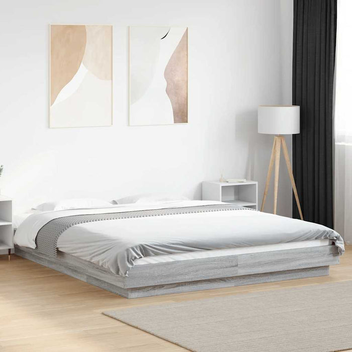 Cadru de pat cu lumini LED gri sonoma 160x200 cm lemn prelucrat - WALTI WALTI
