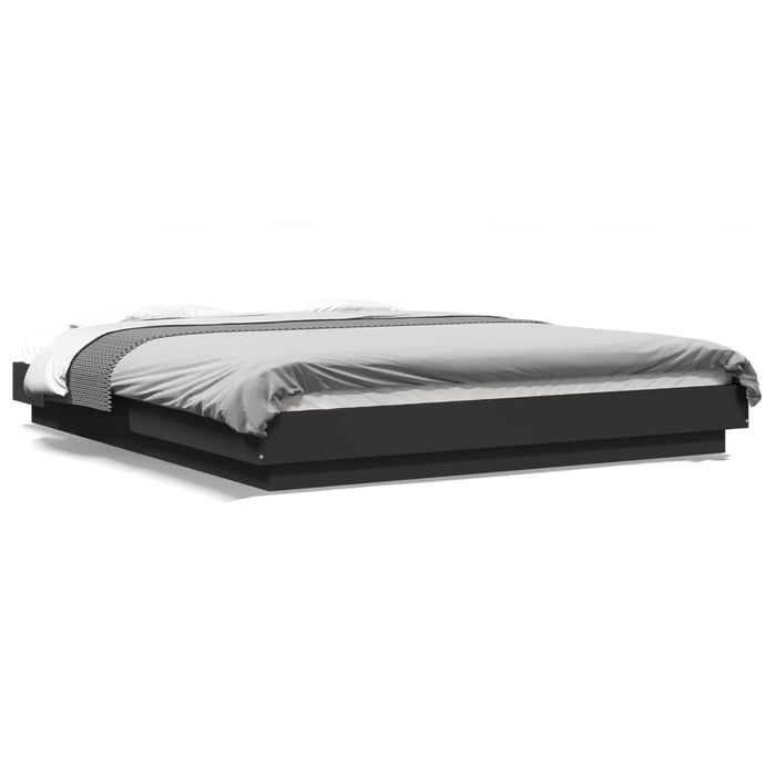 Cadru de pat cu lumini LED, negru, 150x200 cm, lemn prelucrat - WALTI WALTI