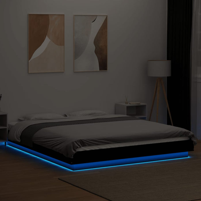 Cadru de pat cu lumini LED, negru, 150x200 cm, lemn prelucrat - WALTI WALTI