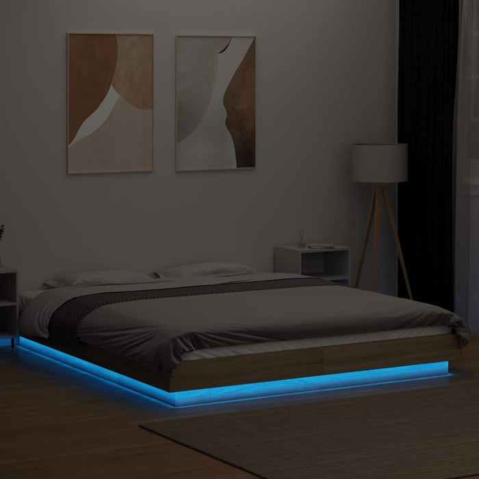 Cadru de pat cu LED stejar sonoma 150x200 cm lemn prelucrat - WALTI WALTI