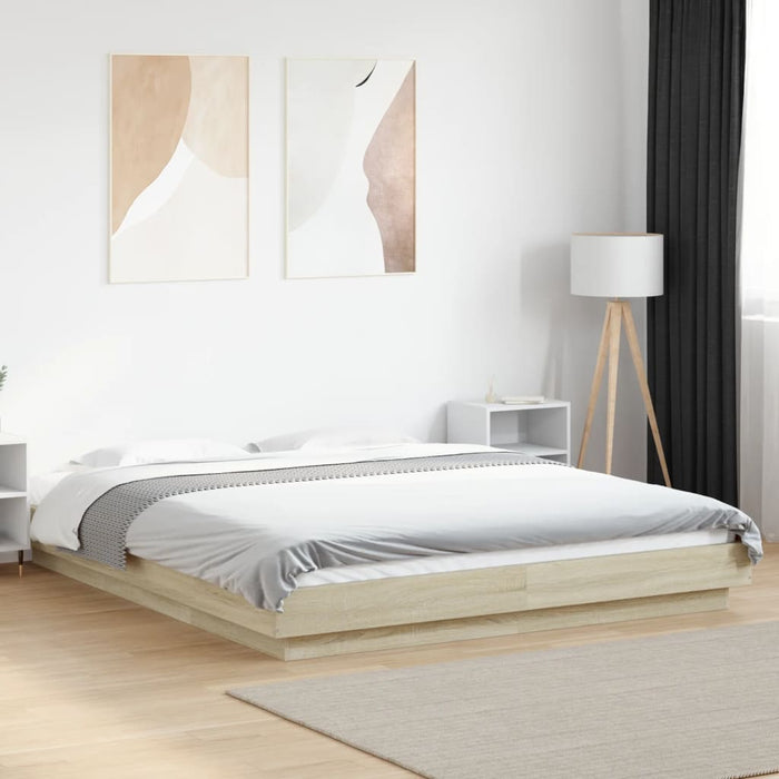 Cadru de pat cu LED stejar sonoma 150x200 cm lemn prelucrat - WALTI WALTI