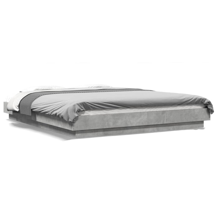 Cadru de pat cu lumini LED gri beton 150x200 cm, lemn prelucrat WALTI