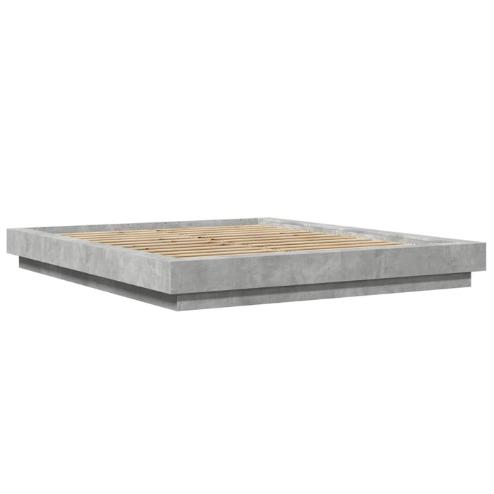 Cadru de pat cu lumini LED gri beton 150x200 cm, lemn prelucrat WALTI