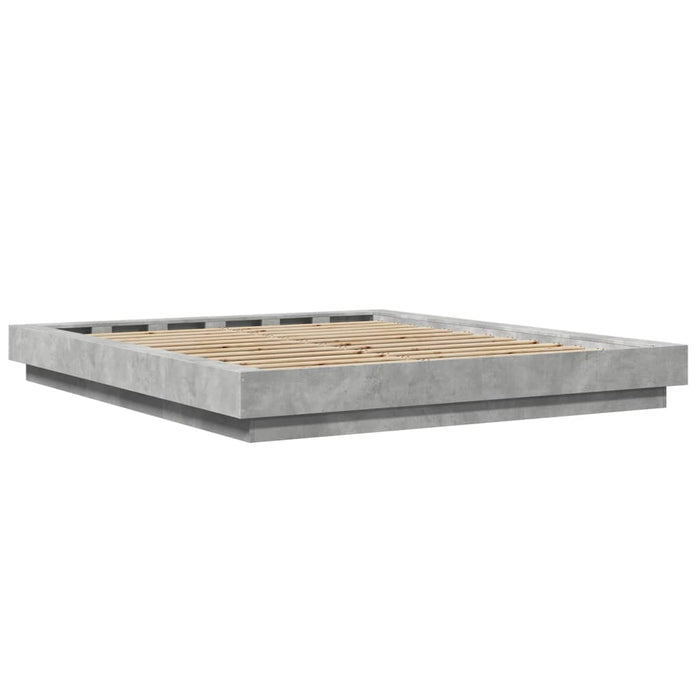 Cadru de pat cu lumini LED gri beton 150x200 cm, lemn prelucrat WALTI