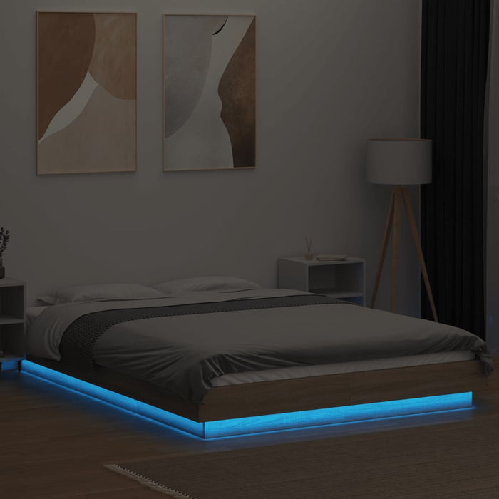 Cadru de pat cu LED stejar sonoma 140x200 cm lemn prelucrat - WALTI WALTI