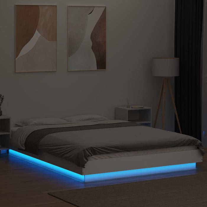 Cadru de pat cu lumini LED, alb, 120x200 cm, lemn prelucrat WALTI