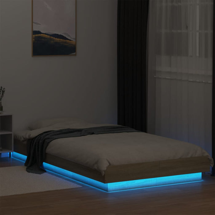 Cadru de pat cu LED, stejar sonoma, 100x200 cm, lemn prelucrat - WALTI WALTI