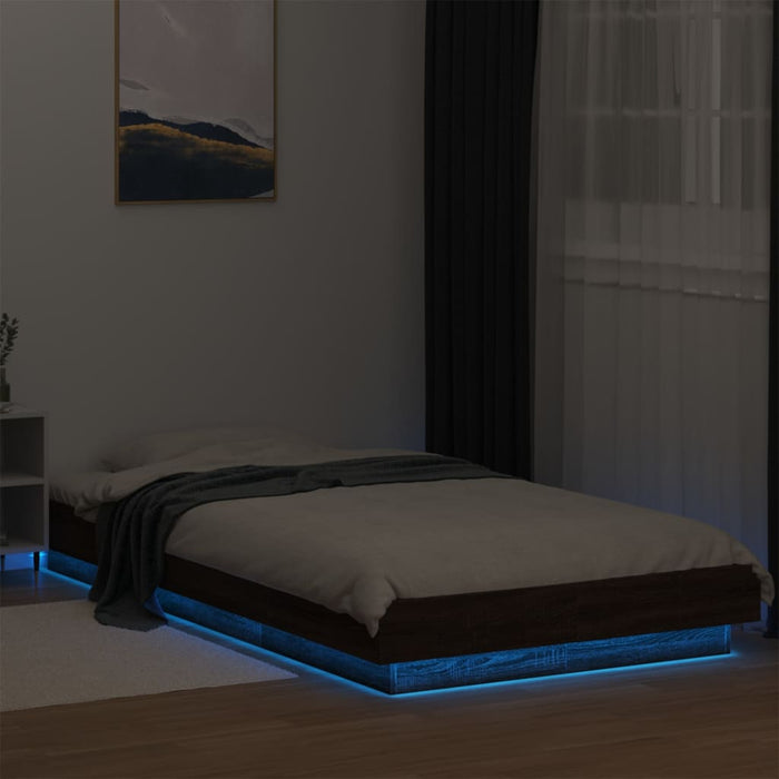 Cadru de pat cu lumini LED stejar maro 100x200cm lemn prelucrat - WALTI WALTI
