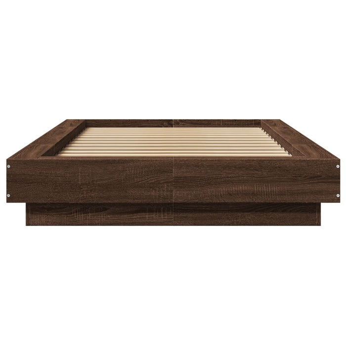 Cadru de pat cu lumini LED stejar maro 100x200cm lemn prelucrat - WALTI WALTI