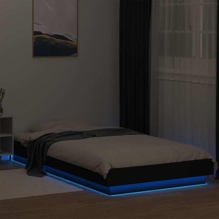 Cadru de pat cu lumini LED, negru, 90x200 cm, lemn prelucrat - WALTI WALTI