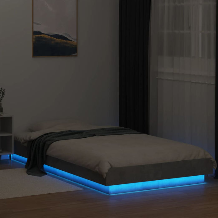 Cadru de pat cu lumini LED, gri beton, 90x200 cm lemn prelucrat - WALTI WALTI