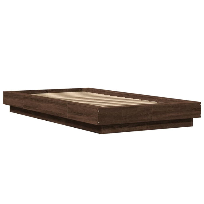 Cadru de pat cu lumini LED stejar maro 90x200 cm lemn prelucrat - WALTI WALTI