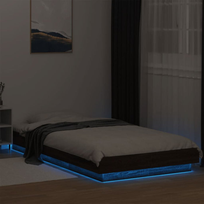 Cadru de pat cu lumini LED stejar maro 90x200 cm lemn prelucrat - WALTI WALTI