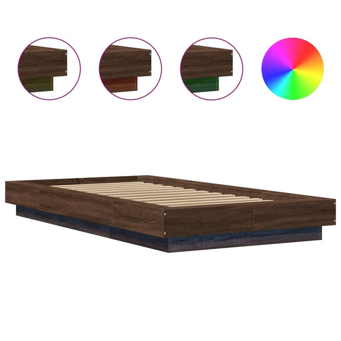 Cadru de pat cu lumini LED stejar maro 90x200 cm lemn prelucrat - WALTI WALTI