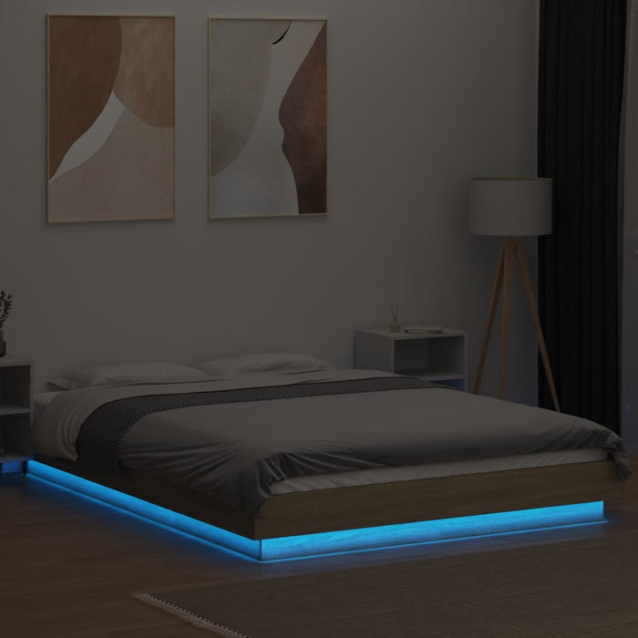 Cadru de pat cu LED stejar sonoma 140x190 cm lemn prelucrat - WALTI WALTI