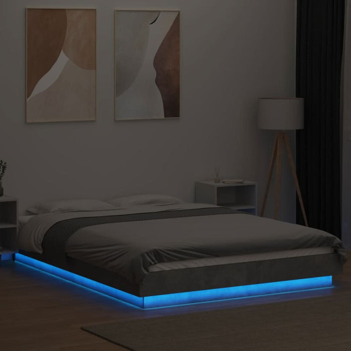 Cadru de pat cu lumini LED gri beton 140x190 cm, lemn prelucrat - WALTI WALTI